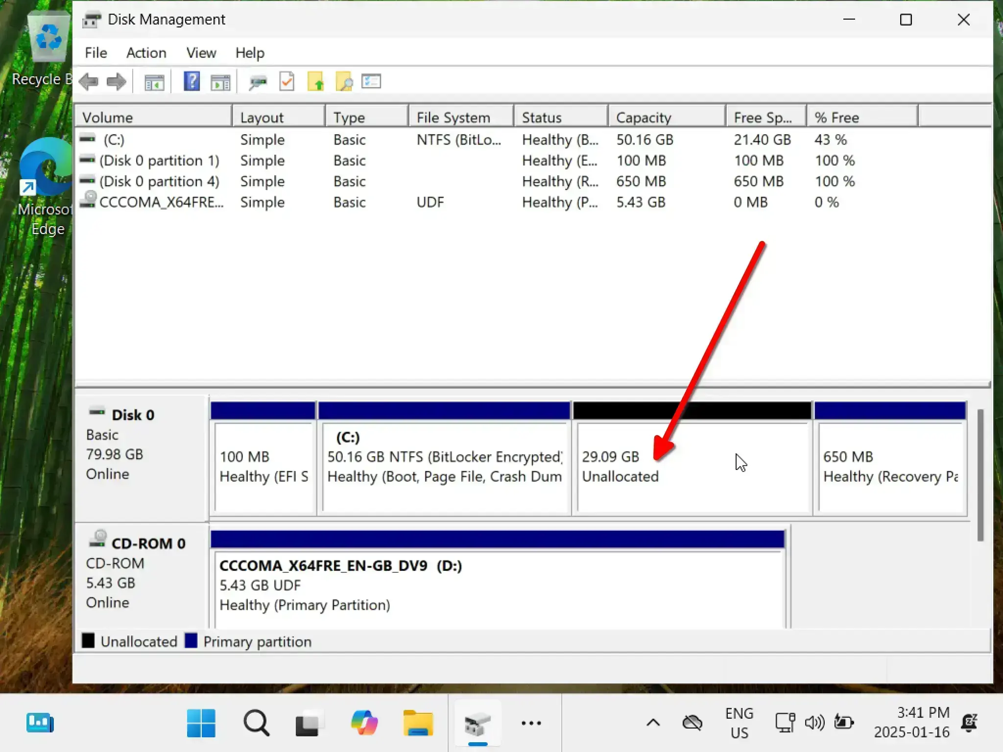 unallocated space