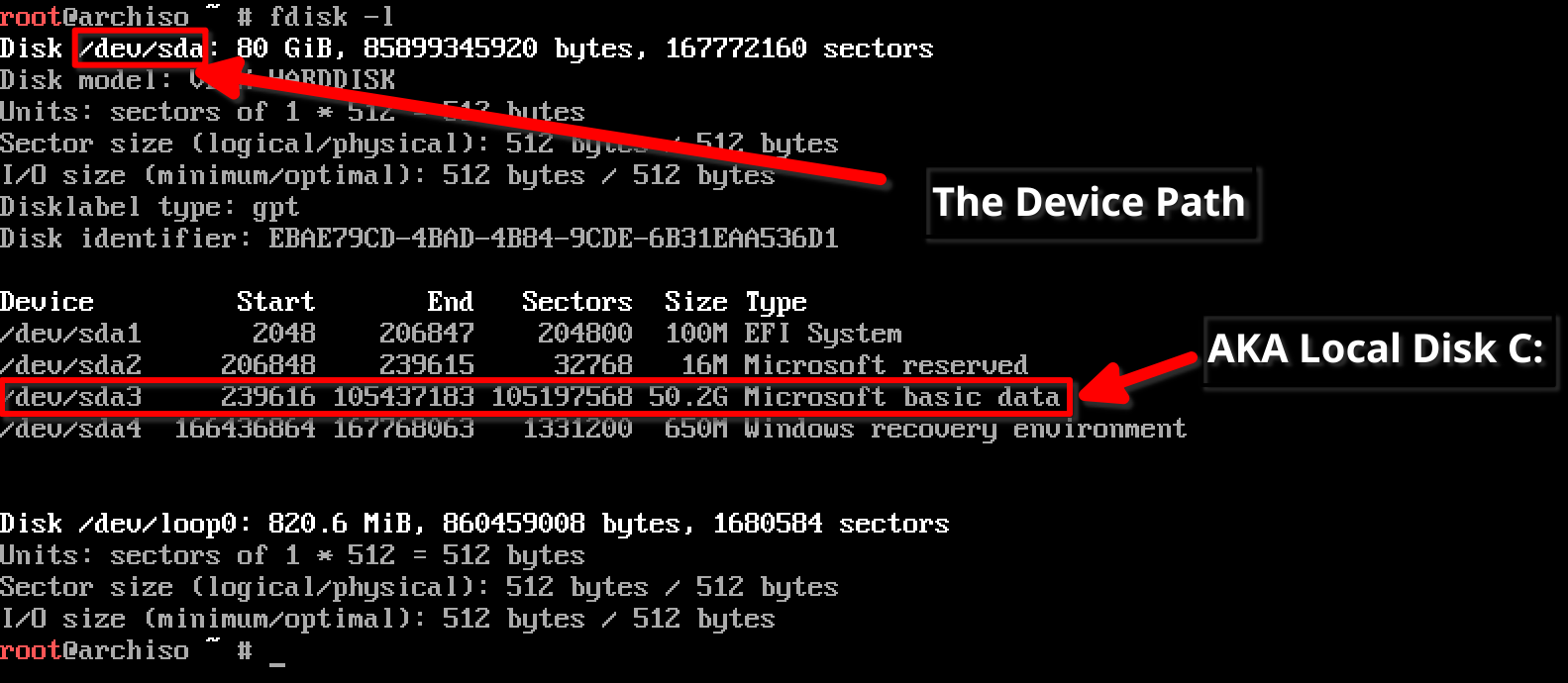 fdisk -l command example