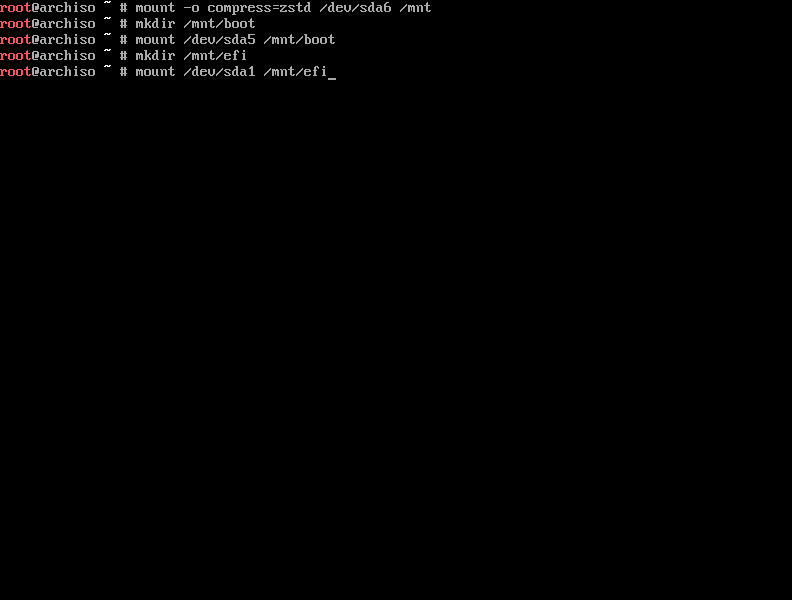 mount boot and efi partitions